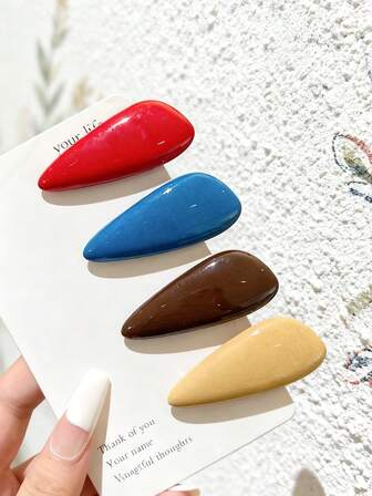 4 件装韩日风时尚发夹，红蓝配色，女士适用，刘海夹，侧边发夹，提亮肤色，发饰，爪夹，发卡，发夹