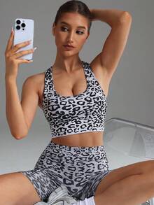 Yefecy Áo tập yoga không đường may, co giãn, họa tiết da báo, kiểu áo ngực thể thao gợi cảm có đệm ngực, đồ lót tập thể dục thoáng khí, nhanh khô, co giãn. - màu đen - Xem 7