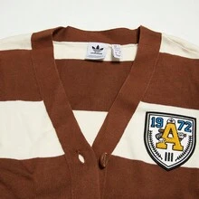 Adidas Women's Short Knit Cardigan, Embroidered Logo Sporty Casual Knit Top, Spring/Autumn, IN1070 - White/Brown - View 3