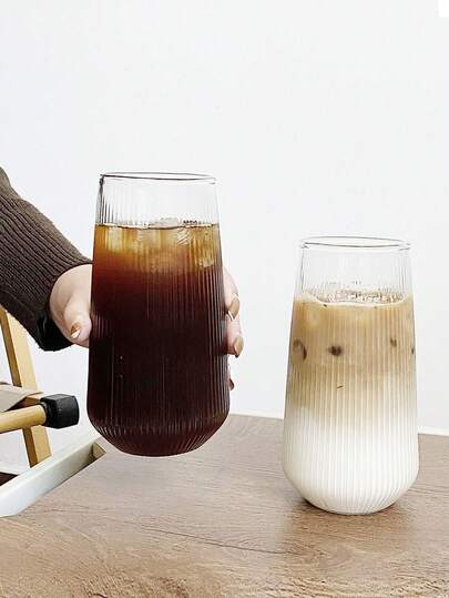 1pc/4pcs 500ml/16.6oz Striped Cup, Transparent Striped Glass Cup, Coffee Glass Cup, Glass Cup, Vintage Striped Cup, Ribbed Transparent Coffee Cup, Straw Free Ribbed Cup, Beverage Cup, Glassware Drinking Cup, Vintage Glassware, Non Fragile Handleless Glass, Suitable For Drinking Water, Milk, Oats, Beer, Cocktails, Wine, Tea, Juice, Breakfast, Coffee, Beverages, Etc