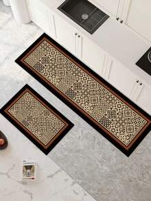 1pc Black Edged Brown Frame Plaid Pattern Kitchen Mat, Silica Gel Cushion Anti-Fatigue Floor Carpet, Absorbent Kitchen Rug And Mat, Simple Silica Gel Soft Rubber Floor Mat For Kitchen, Bathroom, Entryway, Laundry Room - Mocha Brown - View 10