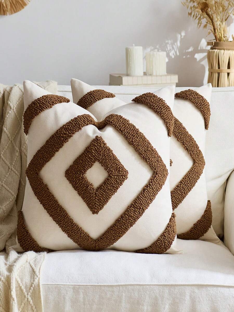 1/2 Vỏ gối trang trí Boho màu be 45X45cm, Vỏ gối trang trí dệt tua rua phong cách Bohemian cho ghế sofa, xe hơi, phòng ngủ, phòng khách - trắng - Xem 1