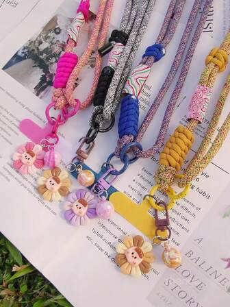 Cuerda de colores tejida al estilo coreano para colgar el teléfono móvil, versión cruzada, puede llevar una tarjeta de identificación, bolsa pequeña, cadena multifuncional, resistente, con diseño tejido retro colorido, decorativa y antirrobo para uso al aire viajes