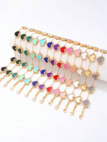 1 件镶嵌水晶和珍珠母设计的三叶草手链，时尚奢华女士日常和派对配饰，适合作为礼物、生日礼物（不含包装盒） - 五葉草銀 - 查看 4