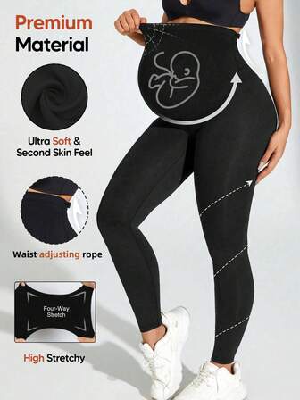 Autumn/Winter New Solid Color High Waist Elastic Maternity Leggings, Adjustable Waistband, Comfortable Soft Yoga Pants For Casual Everyday Maternity Wear