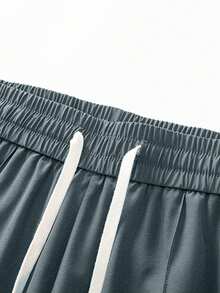 Men's Solid Color Loose-Fit Ice Silk Pants, Classic Straight-Leg Casual Pants With Drawstring Waist For Daily Wear - Grey - View 4