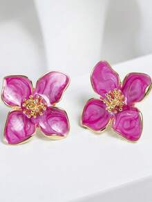 1 Cặp bông tai đính hoa rỗng nhiều màu sắc thời trang cao cấp thanh lịch tối giản đa năng màu trắng, hồng, đỏ, đỏ tía, tím, xanh lá cây dành cho nữ, thích hợp để đeo hàng ngày, tối giản, ngọt ngào, làm quà tặng cho kỳ nghỉ - Màu Hồng Tươi - Xem 6