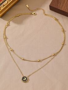 1pc Fashionable Luxury Stainless Steel Heart, Moon, Butterfly & Geometric Pendant Necklace, Versatile Daily Accessory Gift For Women