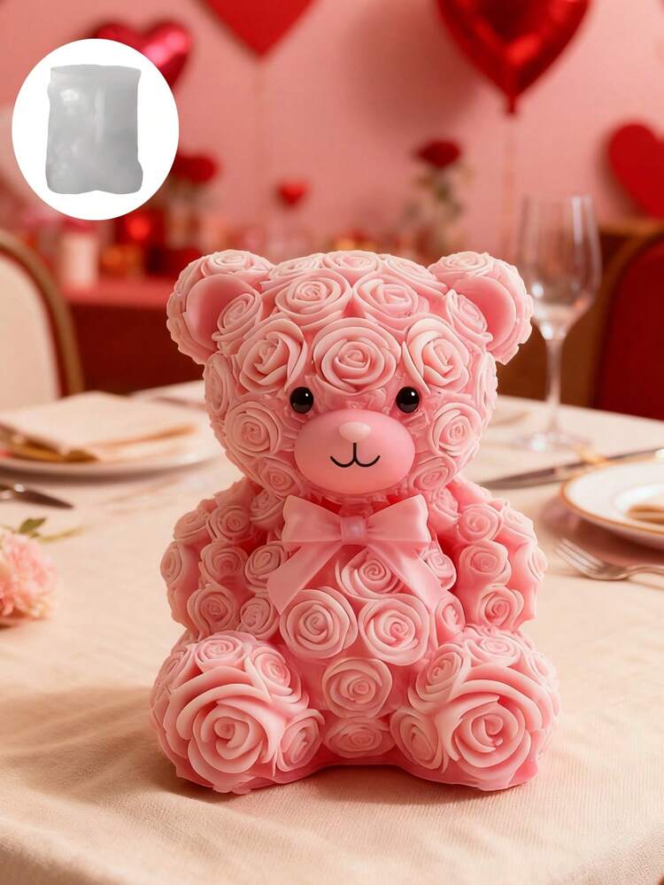 Molde de silicona para vela en forma de oso de rosa del Día de San Valentín - Diseño asimétrico de silueta de pareja, duradero y resistente al calor | Adecuado para velas aromáticas DIY, jabones y manualidades de resina | Regalo romántico y decoración del hogar - Blanco - Añade 2
