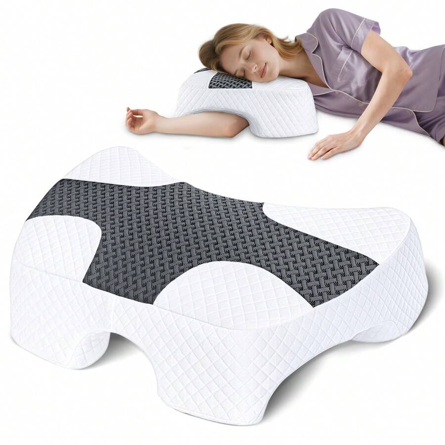 Side Sleeper Pillow With Arm Hole, Memory Foam Shoulder Multi-Angle Armholes Pillow For Many Sleeping Positions, Ergonomic Support For Neck (Grey) - 灰色 - 查看 1