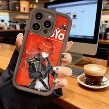 Funda de teléfono con diseño de personaje de anime y fondo rojo para  14 Pro Max,  13,  12,  Galaxy S23, S22, S21, protector de teléfono, funda de pareja, regalo para novio, novia, regalo de vacaciones - Café integral - Ver 7