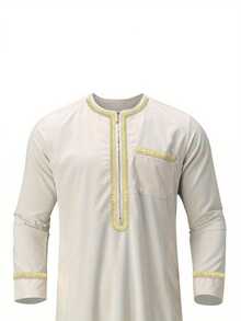 Hot  Men'S Kaftan Robe, Gold Embroidery Long Sleeve Round Neck Loose Robe  National Clothing - Beige - View 2