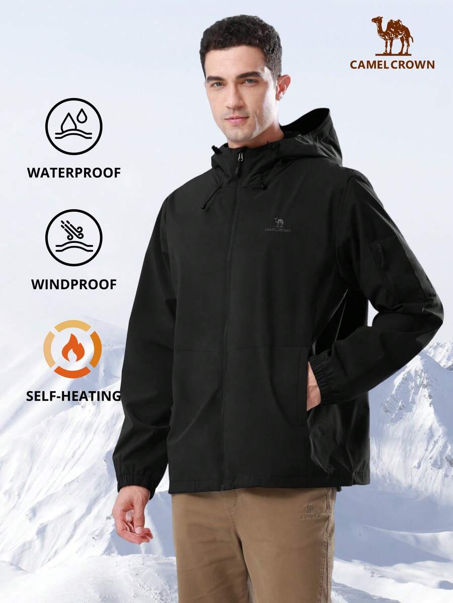 CAMEL CROWN Men's Waterproof Lightweight Jacket Windbreaker Hooded Rain Coat For Outdoor Hiking - Black - View 1