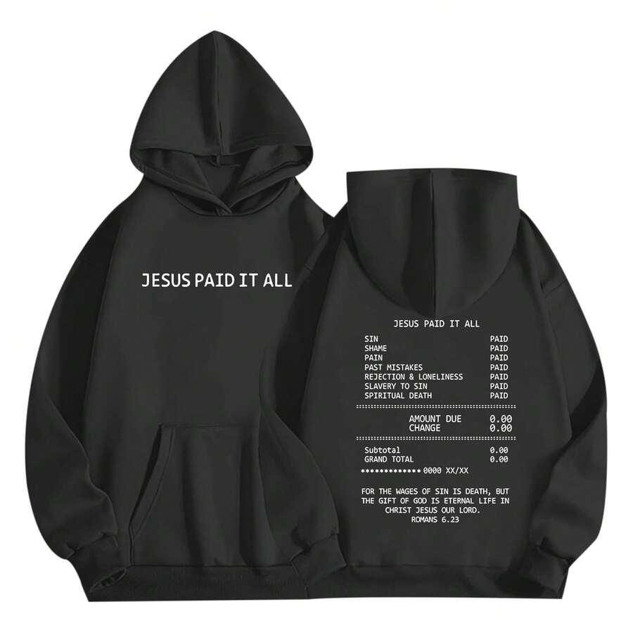 Christian Jesus Hoodies For Men Faith Bible Verse God Hoodie Religious Inspirational Sweatshirts Graphic Pullover "Stay Warm This Winter! Discover Our Men's Hooded Sweatshirt - A Must-Have Long-Sleeve Piece That Blends A Casual Vibe With Comfort. Made From Soft Polyester, This Piece Is Comfortable To Wear. Perfect For Any Casual Outing - Upgrade Your Winter Wardrobe Today!" - 黑色 - 查看 1