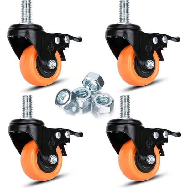 Stem Caster Wheels 2 Inch 50 Mm Swivel Casters Set Of 4 Heavy Duty 600 Lbs 1/2 Inch - 13x 1 Threaded Casters Industrial Castor Safety Smooth Quiet Caster With Brakes Wheels Cart, Furniture