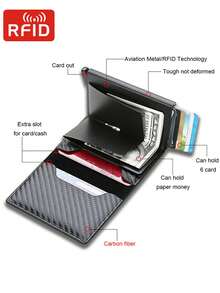 Cartera de fibra de carbono anti RFID para hombre, estuche para tarjetas de crédito con apertura automática, billetera minimalista, adecuada para adolescentes, casual de verano, al aire libre, atlético, de viaje, regalos de graduación o cumpleaños, accesorios formales/de negocios, ideas para el Día de San Valentín - Multicolor - Ver 4