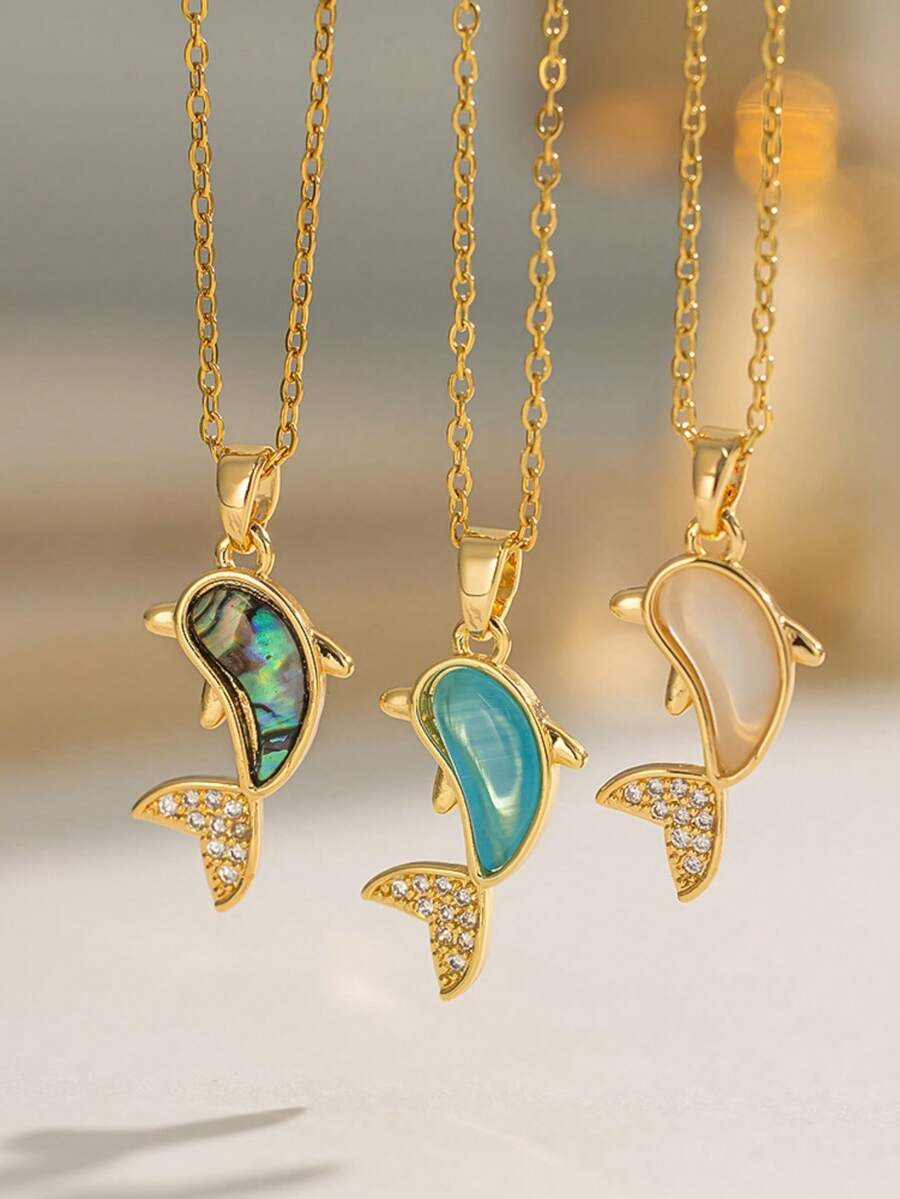 1 chiếc vòng cổ cá heo Zirconia thời trang và đa năng, vòng cổ mặt dây chuyền bằng đồng thiết kế độc đáo dành cho nữ, dây chuyền xương đòn thanh lịch, thích hợp cho sinh nhật, quà tặng chị em, trang phục hàng ngày, tiệc tùng, lễ kỷ niệm, mọi mùa - Nhiều màu - Xem 1