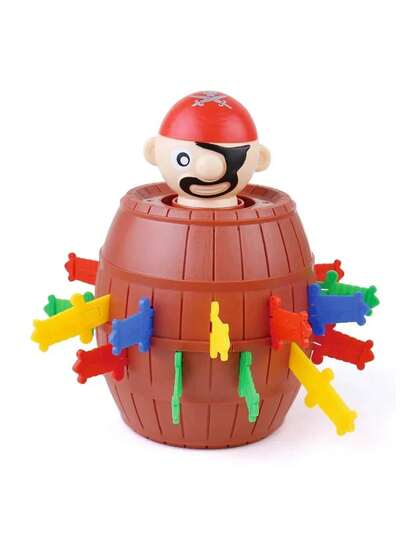 Children's Desktop Interactive Game - Wooden Barrel Prank With Sword. Stress Relief Item. Randomly Triggered By Pirate Barrel. Can Be Used As Party Toy, Gift Or Entertainment Interactive Toy.
