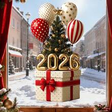 1pc 2026 New Year Reusable Vinyl Gold Balloon Static Cling Window Decal, Living Room Bedroom Home Decor, New Year Party Gift - Multicolor - View 8