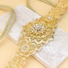 1pc Elegant Moroccan Caftan Belt, Metallic Hollow Floral Pattern Tassel Cord, Versatile Sahara Royal Women Long Robe Belt, Suitable For Traditional Wedding, New Year Party - Arabian Belt - View 4