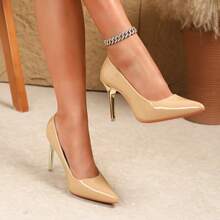 女士优雅细高跟鞋，时尚尖头，百搭轻便香槟色高跟鞋，闪亮性感高跟鞋 - 香檳色 - 查看 3