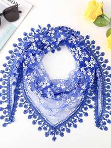 1 pieza Bufanda de encaje con estampado floral de unicolor a la moda con flecos, adecuada para uso diario - Multicolor - Ver 8