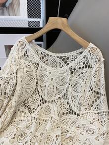 Women's Summer Lace Long Sleeve Blouse - Boho Chic Top With Intricate Cut-Out Details & Flared Hem, Casual Streetwear For City Walks/Weekend Outings/Dates | Lightweight & Breathable - Apricot - View 3
