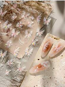 1pc Shiny Bow Ribbon Knot Pink & White Dreamy Glamorous Fashion Nail Art Self-Adhesive 5D Nail Sticker