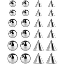 Piercing Balls & Spikes Externally Threaded - Spike Septum Balls Set For Belly, Tongue, Tongue, Eyebrow, Ear, Cartilage, Rook, Helix, Labret Stud Lip Rings, Snake Bites Piercing Jewelry Parts,Ball&Spike16g-3 - Ball&Spike16g-3 - 查看 1