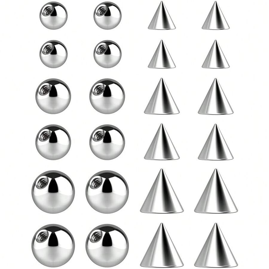 Piercing Balls & Spikes Externally Threaded - Spike Septum Balls Set For Belly, Tongue, Tongue, Eyebrow, Ear, Cartilage, Rook, Helix, Labret Stud Lip Rings, Snake Bites Piercing Jewelry Parts,Ball&Spike16g-3 - Ball&Spike16g-3 - 查看 1