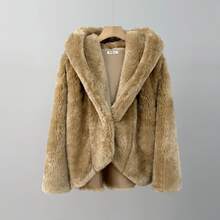 Elegant Women's Hooded Faux Fur Coat Khaki Winter Jacket Long Raglan Sleeve Regular Length High Low Asymmetrical Hem For Christmas And New Year Party - Khaki - View 2