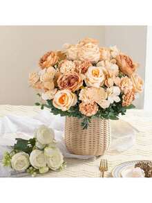 1/80pcs Romantic Silk Peony Hydrangea Bouquet, Artificial Flower With Plastic Center, Suitable For Spring/Autumn Wedding Vase Arrangement, Mother's/Father's Day, Holiday, Birthday, Party, Wedding, Room, Home, Kitchen, Bedroom, Living Room, Dining Table Decor, Bridal Bouquet, Outdoor Garden Decor - Champagne - View 7