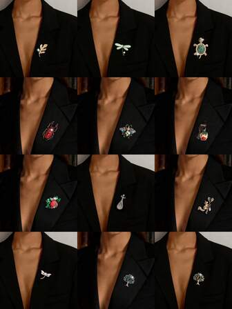 1枚时尚欧美复古奢华昆虫、动物、水果、树叶、摇钱树造型胸针，适合女性日常及派对佩戴，亦可作为装饰和礼物。