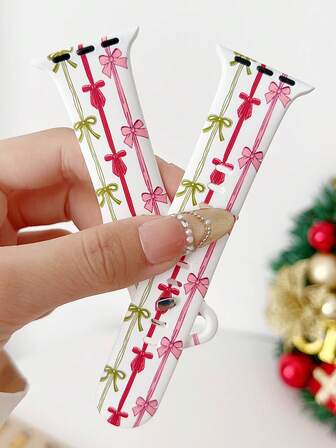 1 pieza Correa de reloj de silicona con estampado de lazo, compatible con la correa del de 38 mm, 40 mm, 41 mm, 42 mm, 44 mm, 45 mm, 49 mm (S10 42) mm (S10 46) mm, correa de reloj deportiva de silicona suave y de moda, compatible con iWatch Series 11 Ultra 3 SE3 Ultra 2 S10 SE2 9 8 7 SE 6 5 4 3 2 1, regalo perfecto para Navidad, Acción de Gracias, Año Nuevo y Día de San Valentín.