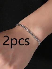 1pc Men's Stainless Steel Simple Bracelet - Silver - View 7