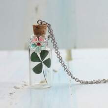 1件装新鲜四叶草和满天星许愿瓶项链，含干花 - 銀色 - 查看 8