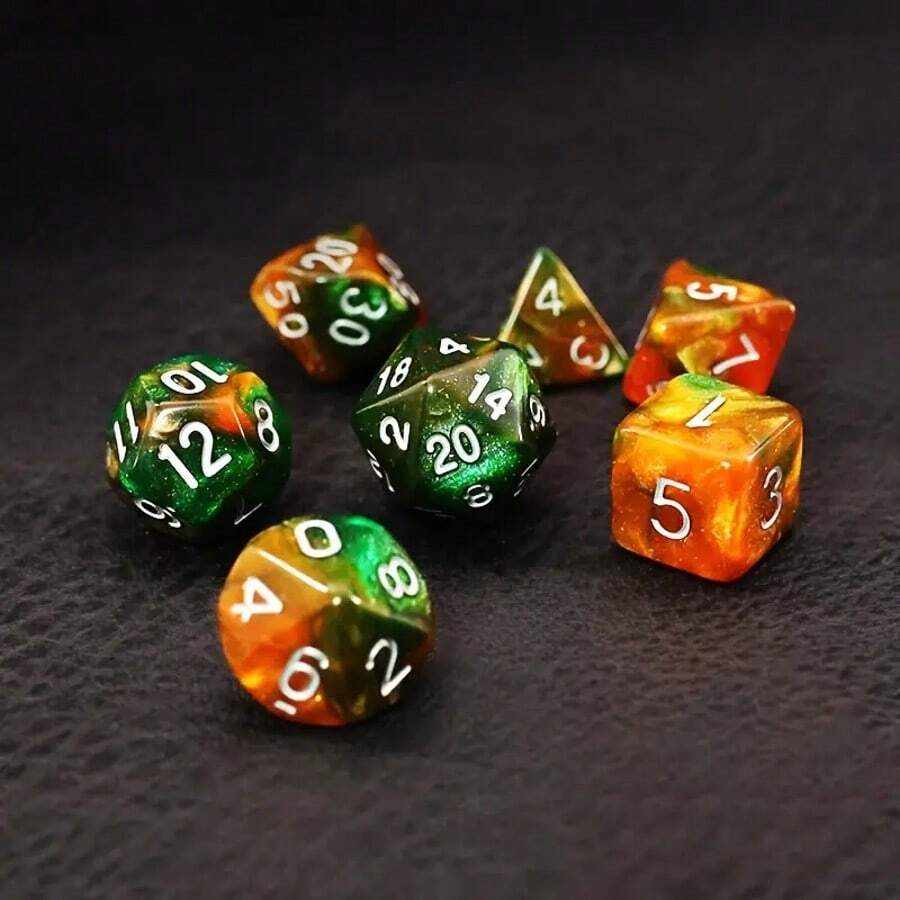 Juego de 7 dados con diseño de galaxia de estrellas en amarillo y verde - Perfecto para MTG, RPG y juegos de mesa! - Multicolor - Ver 1