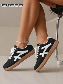 ZKBBO Women's Casual Sneakers, Flat, Lightweight, Comfortable For Fitness, Walking, Skateboarding - Black - View 3