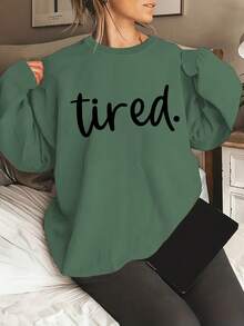 Winter Clothing Sweaters Plus Size Fatigue Print Sweatshirt, Casual Round Neck Long Sleeve Pullover, Suitable For Spring And Autumn, Women's Plus Size Clothing Loose And Comfortable Sweatshirts New Year Outfit Sweatshirts Sweaters - 綠色 - 查看 12