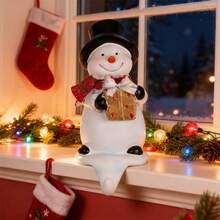 Adorno navideño con forma de muñeco de nieve y gancho para calcetines, ideal para chimeneas. - Negro - Ver 2