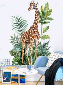 2件套大型丛林长颈鹿墙贴，热带树叶墙贴，适用于婴儿房、儿童房、游戏室装饰 - 棕色 - 查看 5