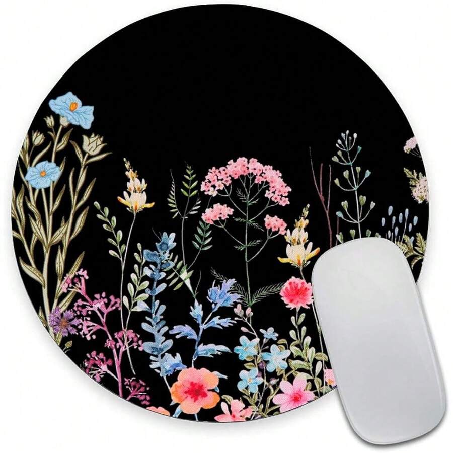Floral Pad: Non-Slip Rubber Base & Comfortable Lycra Cloth - Cute Pad For Women, Round Waterproof For Computer, Laptop, Office, Home,14Floral - 14花香 - 查看 1