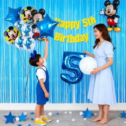 Birthday Balloons Party Decoration,Birthday Celebration Number Balloon ,Blue Digital Mouse Balloon Set,Mouse Birthday Digital Balloon, Fashionable Anime Room Balloon Decoration, Mouse Birthday Atmosphere Balloon Decor