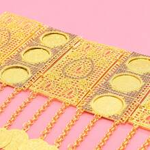 Chain Geometric Tassel Waist Chain, Carved Waterdrop Coin Pendant Waist Belt, Middle Eastern Belly Dance Waist Accessory - Gold - View 10