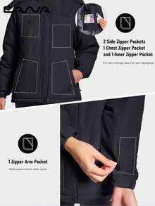 Cavva 女士保暖防水防风滑雪多口袋连帽冬装外套徒步露营登山防风夹克 - 黑色 - 查看 7