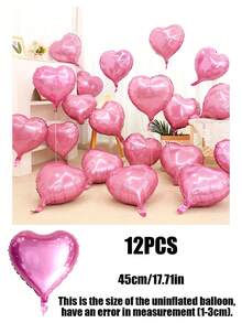 12pcs 18 Inch Red, White, Black, Cream, Gold, Rose Gold, Pink, Silver, Blue Heart-Shaped Aluminum Foil Balloons, Suitable For Birthday Party, Wedding Engagement, Confession, Love Party, Valentine's Day, Anniversary, Event Party Decoration - Multicolor - View 17