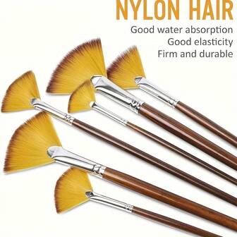 Artist Paint Brushes Set, 6pcs Fan Shape, Nylon Bristles, Long Handle, Washable, Medium Point Paintbrush For Acrylic, Watercolor, Oil, Gouache, Ink - Versatile Painting Tool For Hobbyists & Professionals
