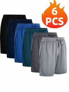 6PCS  Men's Athletic Performance Shorts ,Men's Sports Shorts, Basketball Shorts, Running, Fitness, Hiking, Quick Drying Fabric, Breathable And Comfortable - Đen + Xanh nước biển + Xám đậm + Xám nhạt + Xanh lam lục + Xanh hoàng gia - Xem 1