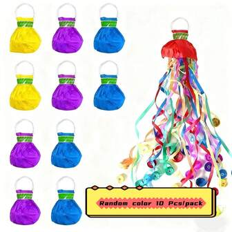 10个红色及随机颜色雪花造型手抛彩带 - 无脏乱手抛彩带，配有彩色丝带，适用于婚礼、节日及其他场合，是增添气氛和惊喜的必备单品，易于抓握的手柄，也可用于万圣节和圣诞节装饰。