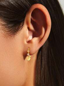 1对925纯银单钻圆盘耳环，女士/女孩/情侣款，奢华时尚耳骨耳环，派对生日珠宝礼物，精致珠宝 - 單鑽圓片耳扣 - 查看 4